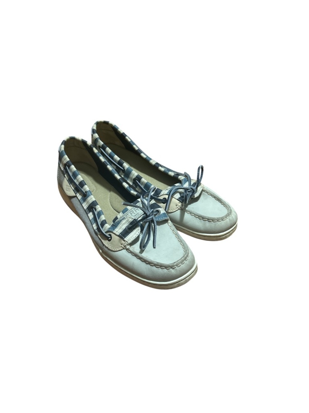 Sperry Cream & Blue Striped Boat Flats